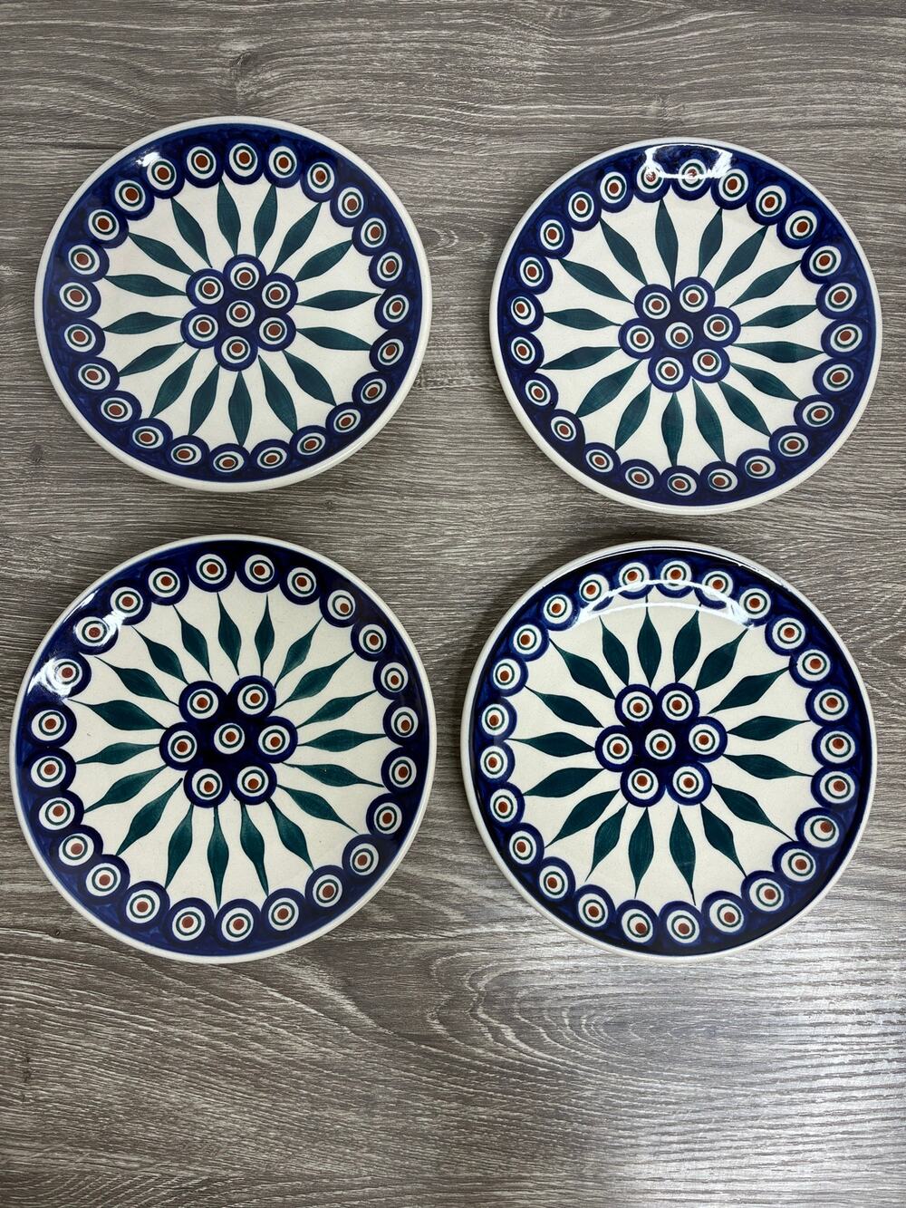 Boleslawiec Polish Handcrafted Pottery Dessert Plate (4) "Peacock" Pattern
